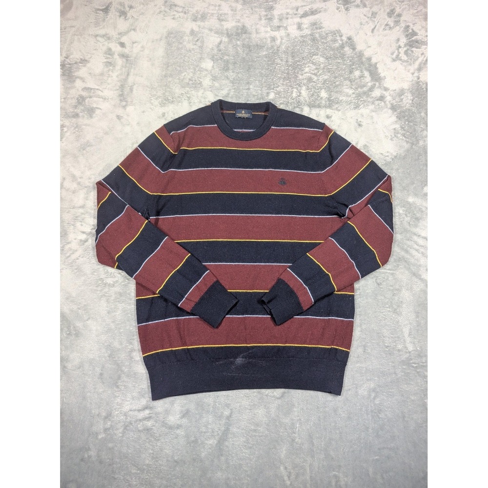 Brooks Brothers Sweater Mens Medium Blue Merino Wool Crewneck Striped Pullover
